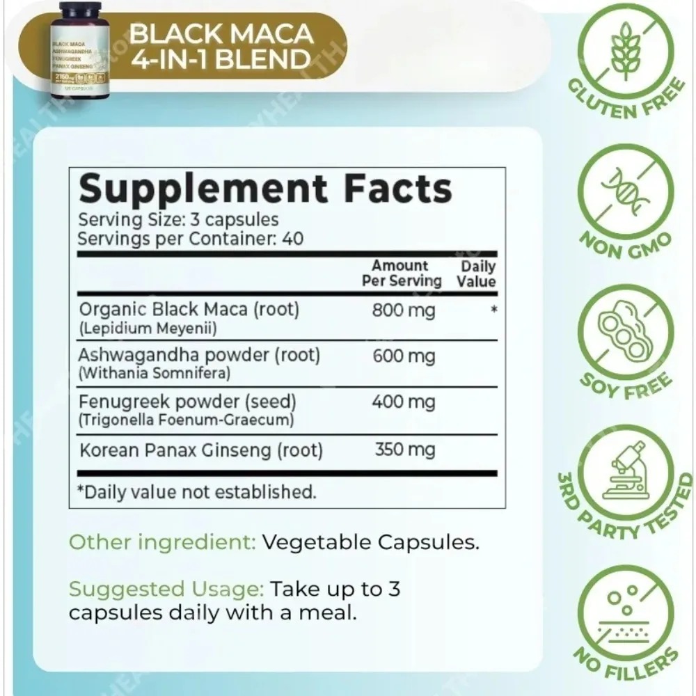 Capsules 4-en-1 de Maca Noire  - Valerian Root Capsule avis et prix